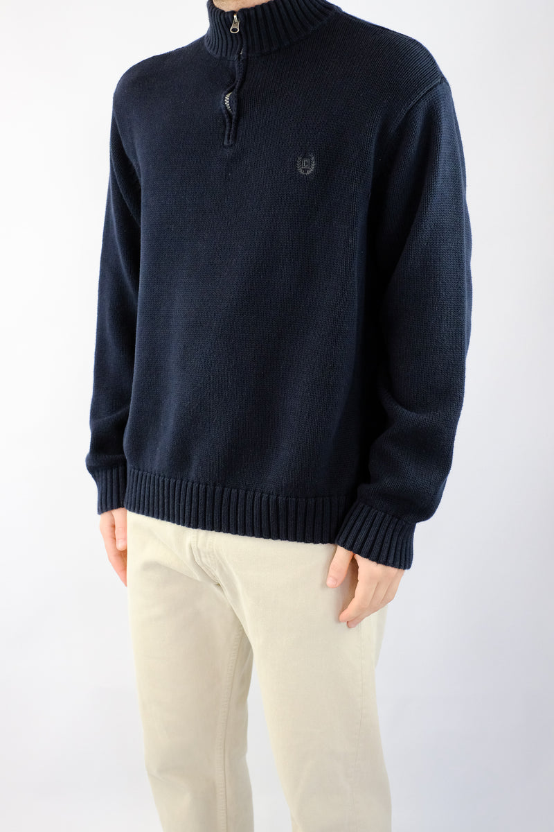 Black Knitted Quarter Zip Sweater