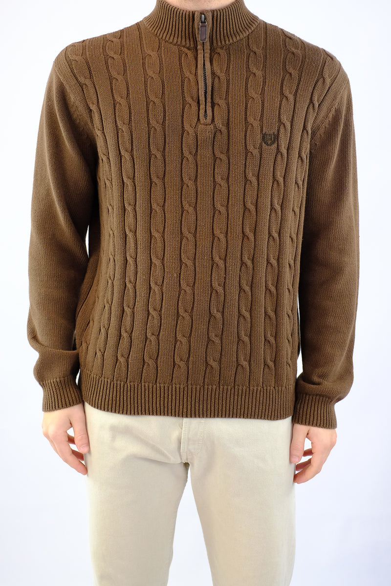 Brown Cable Quarter Zip Sweater