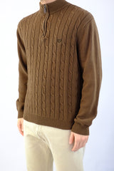 Brown Cable Quarter Zip Sweater