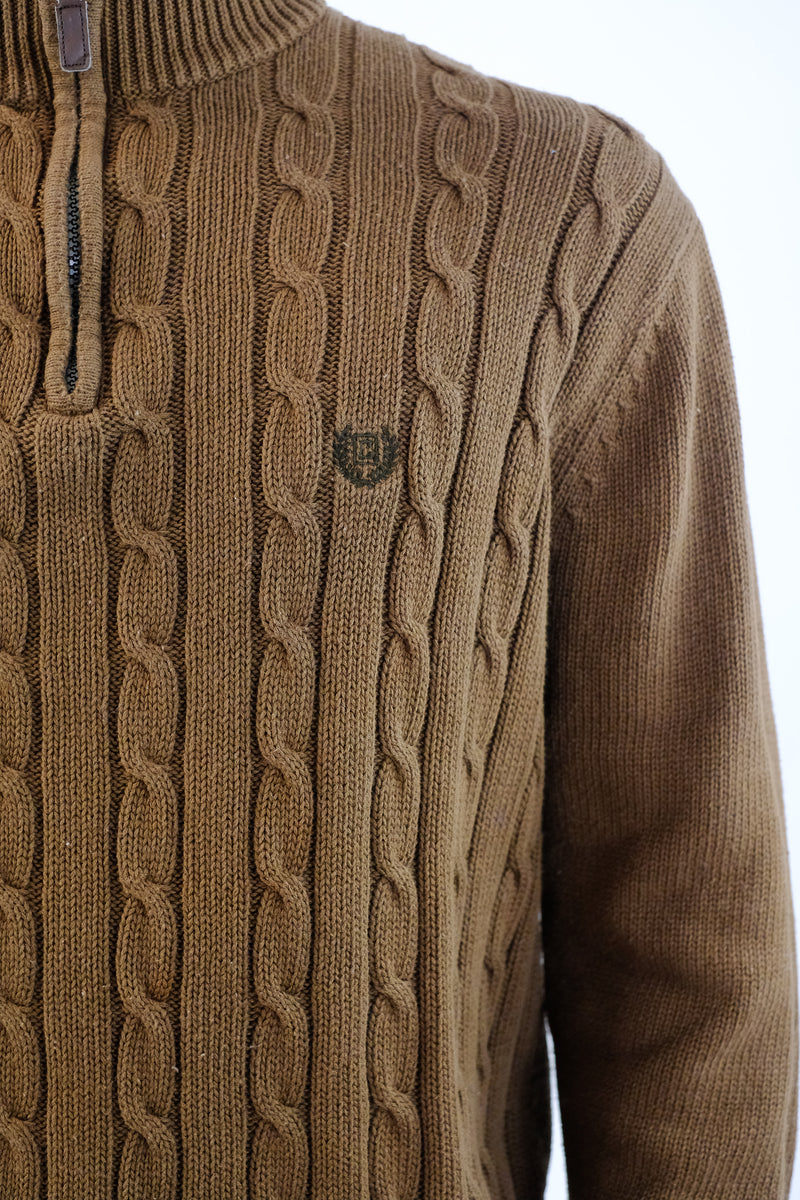 Brown Cable Quarter Zip Sweater