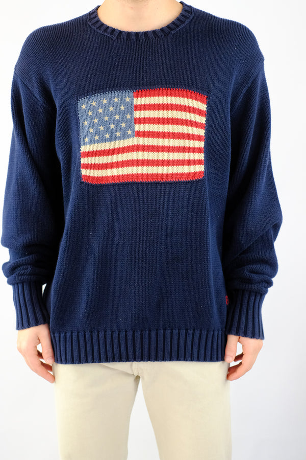 Navy Knitted Flag Sweater