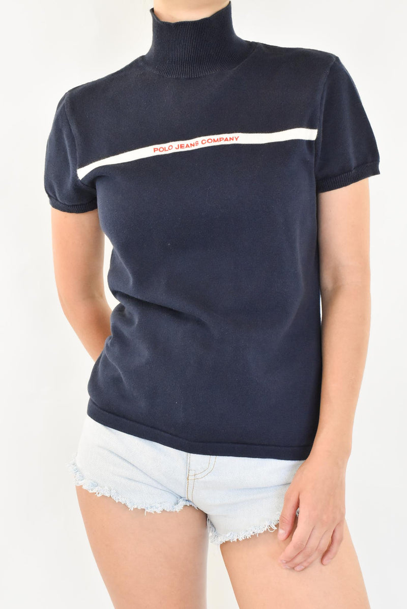 Navy Short Sleeve Turtleneck