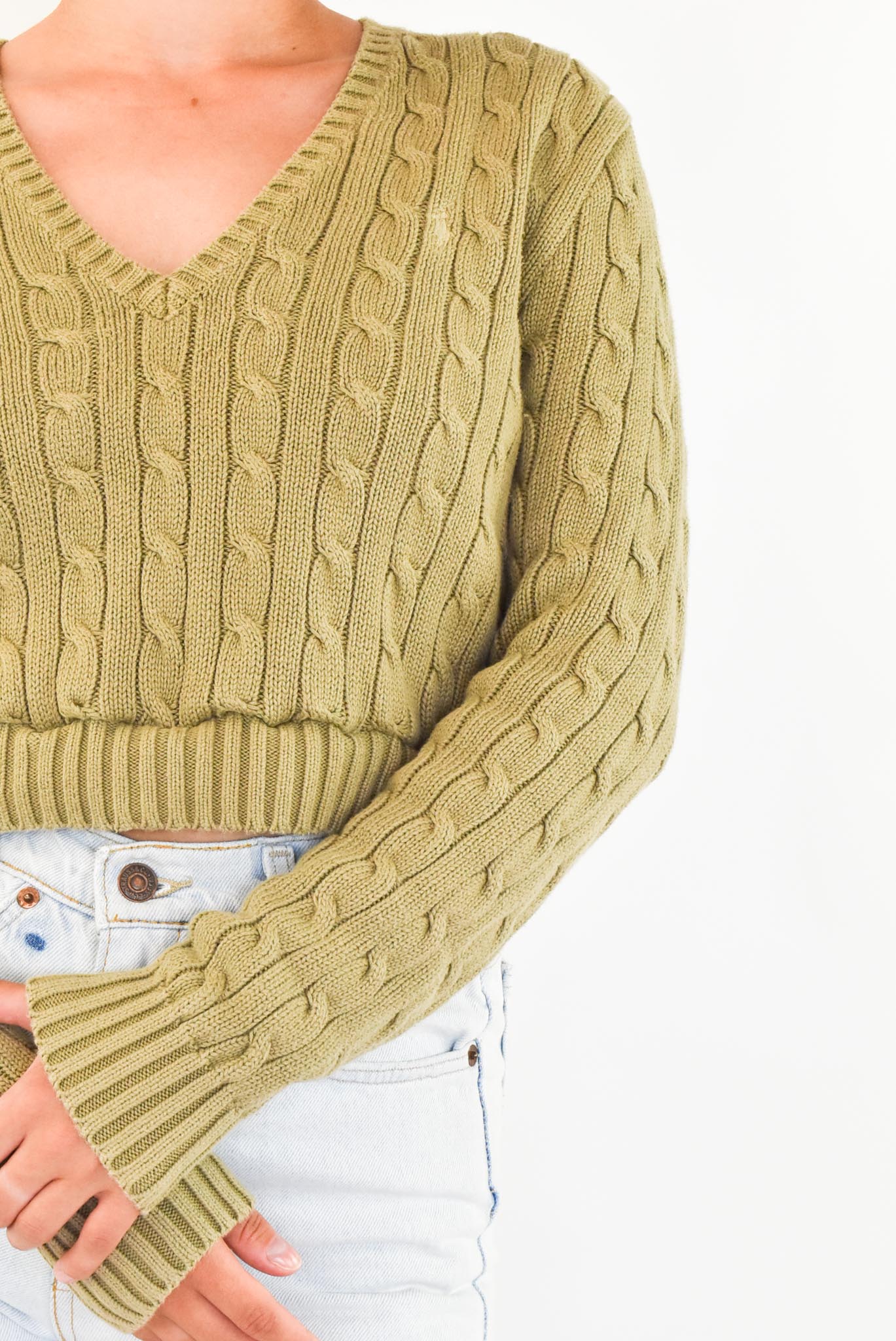 Cropped Cable Knitted Sweater