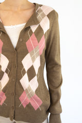 Brown Argyle Cardigan