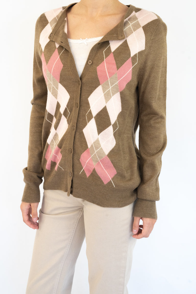 Brown Argyle Cardigan