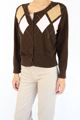 Brown Cropped Argyle Cardigan