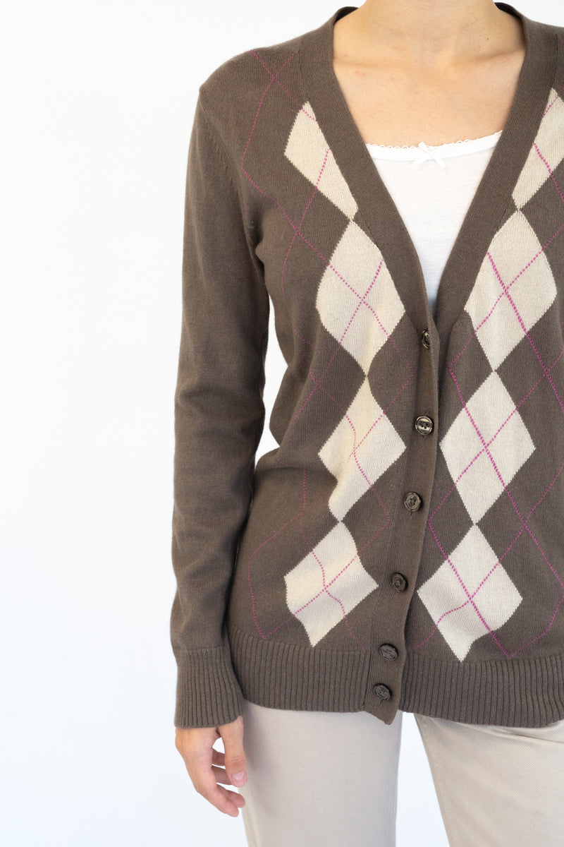 Brown Argyle Cardigan