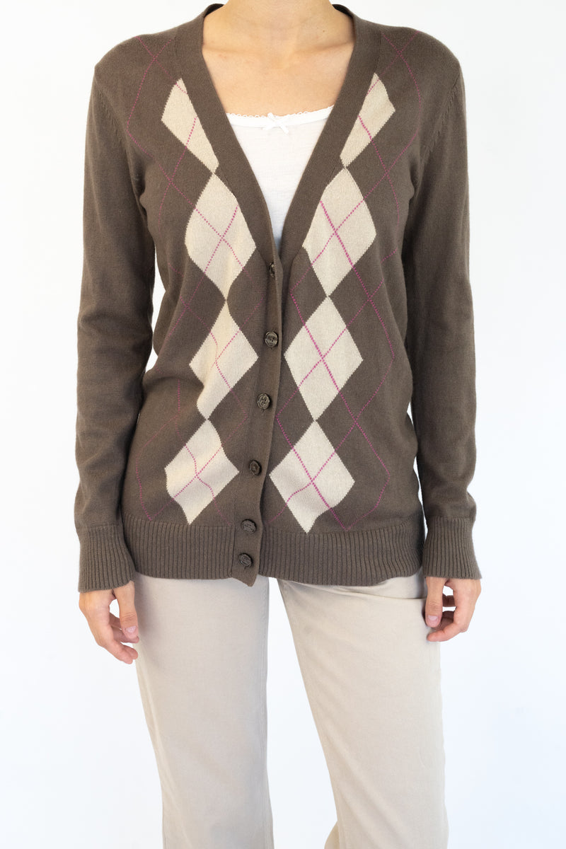 Brown Argyle Cardigan