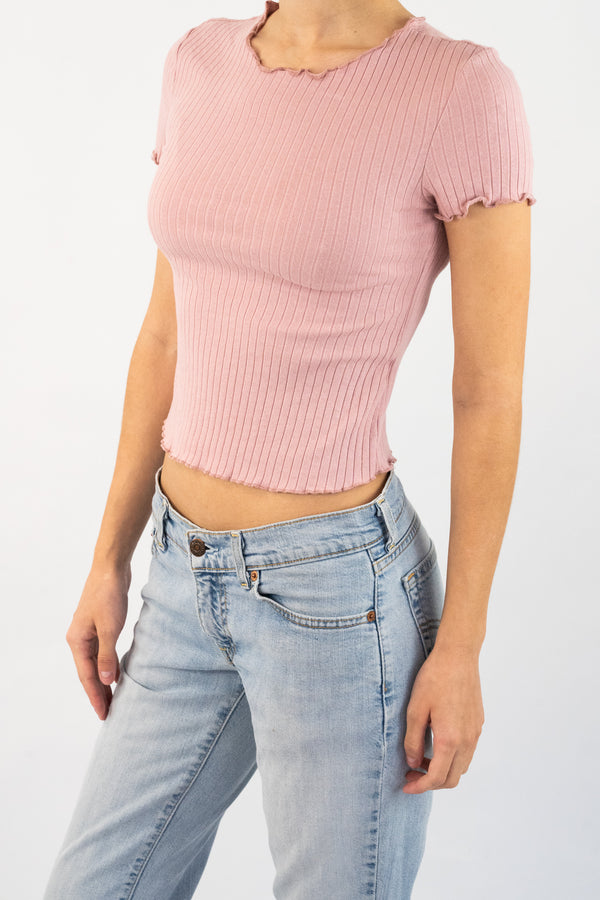 Pink Ribbed T-Shirt