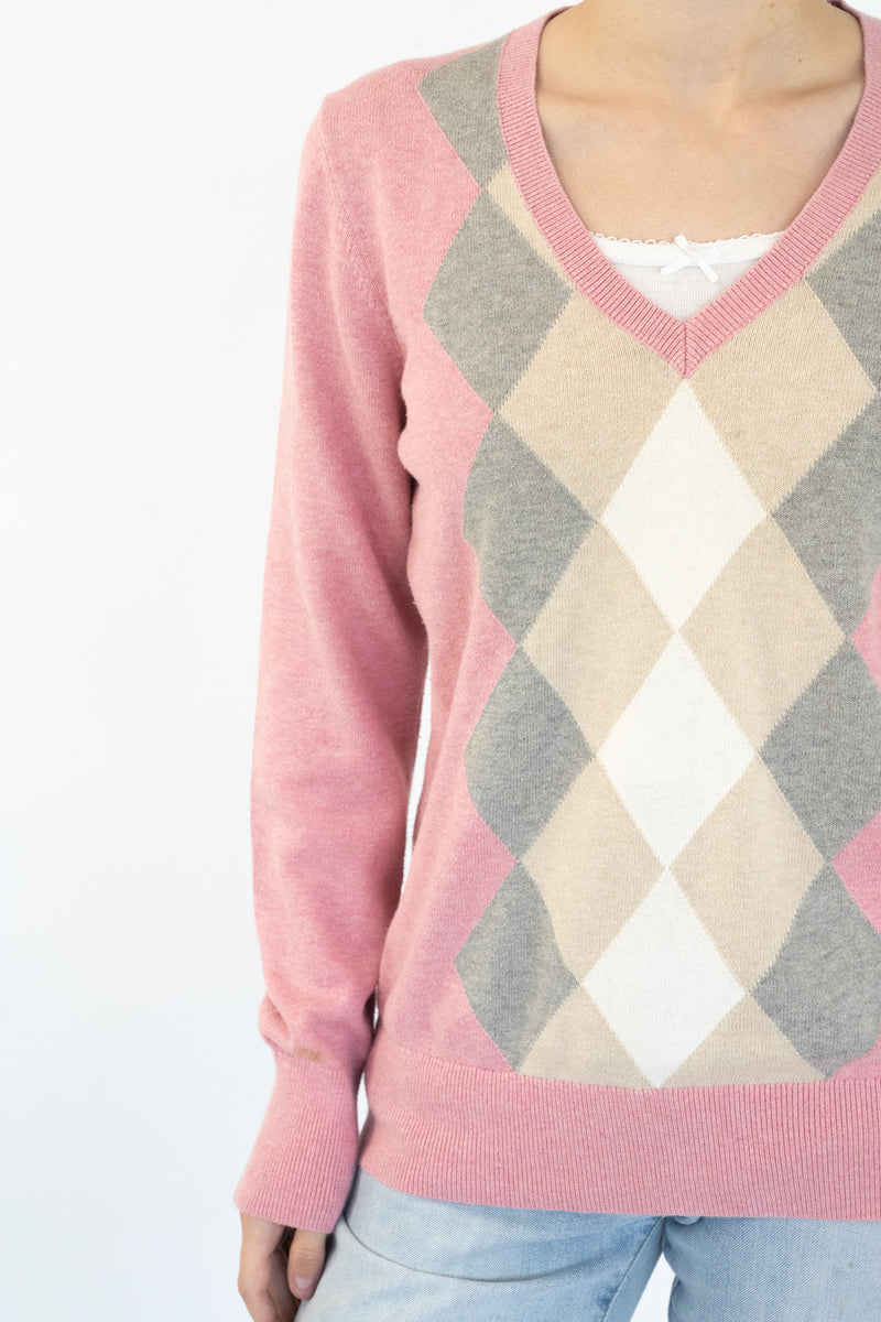 Pink Argyle Sweater