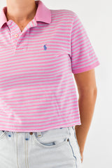 Pink Striped Cropped Polo