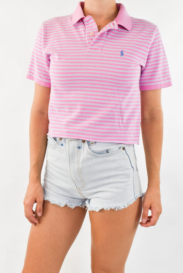 Pink Striped Cropped Polo