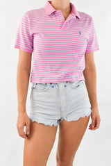 Pink Striped Cropped Polo