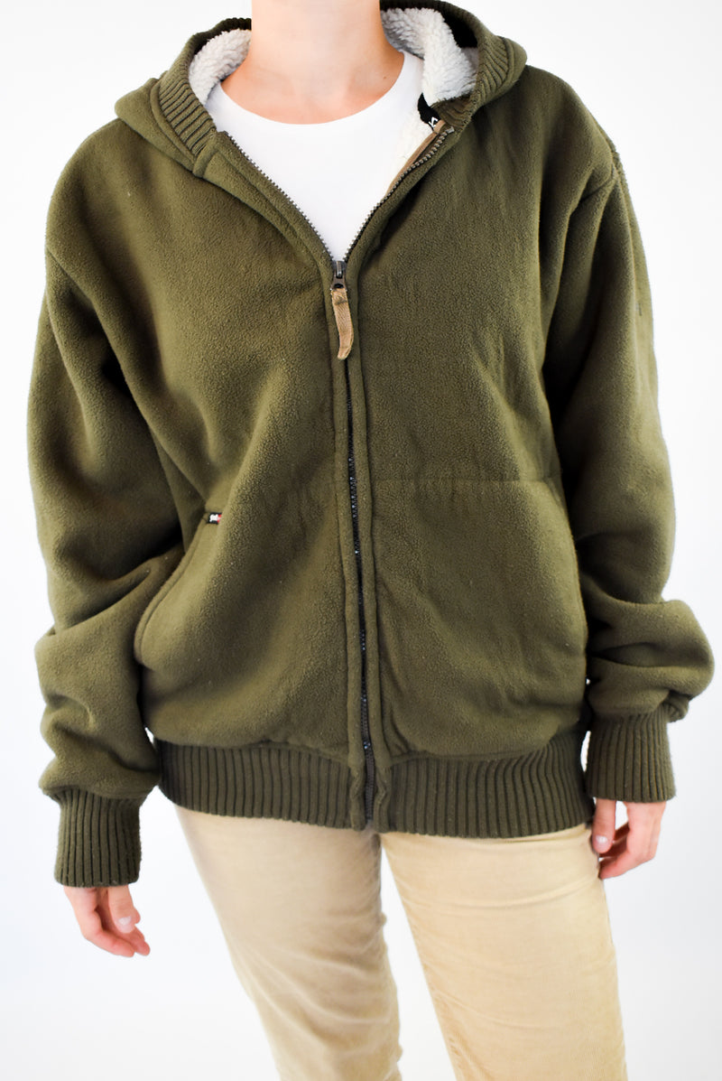 Olive Fleece Zip Hoodie