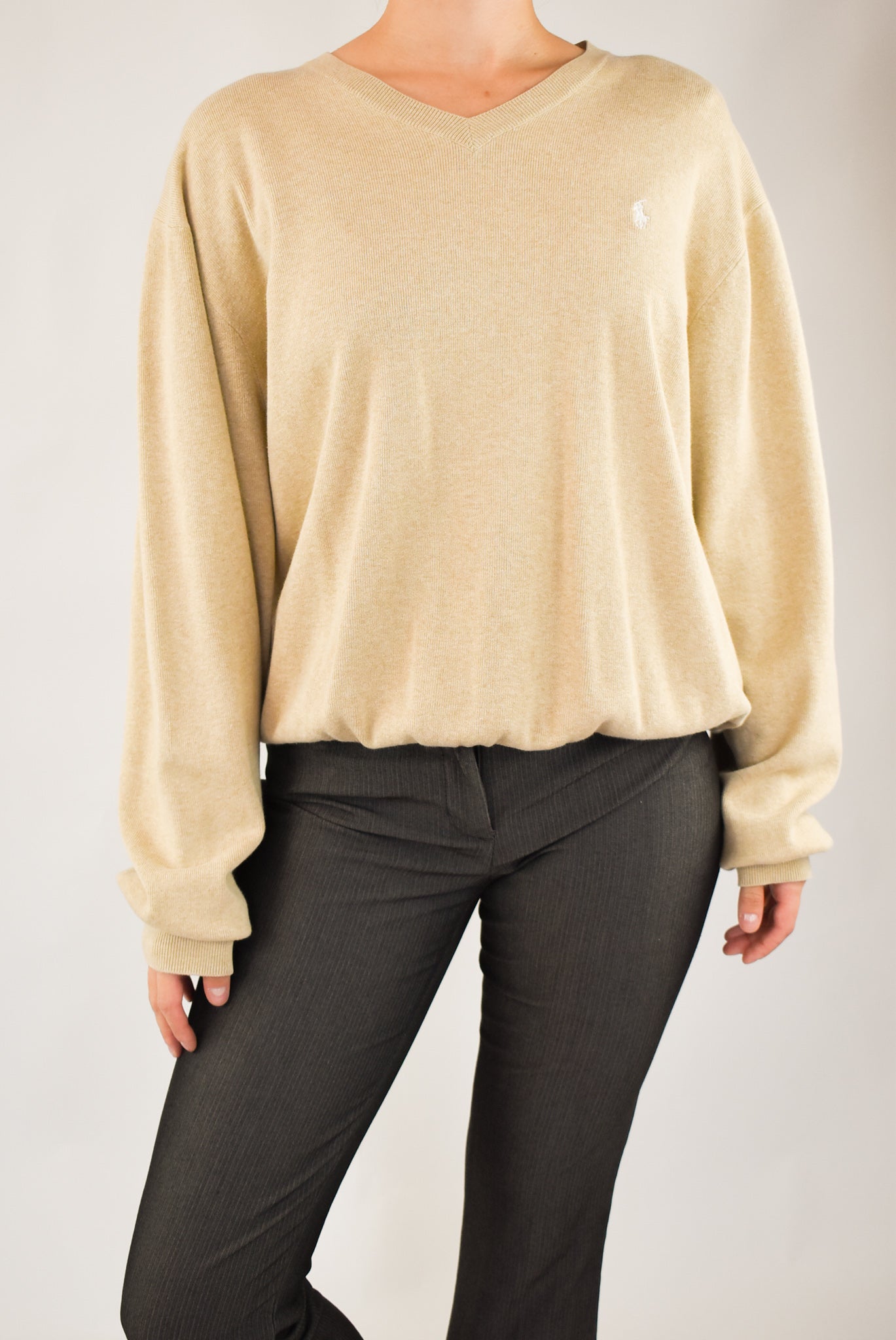 Beige V-Neck Sweater