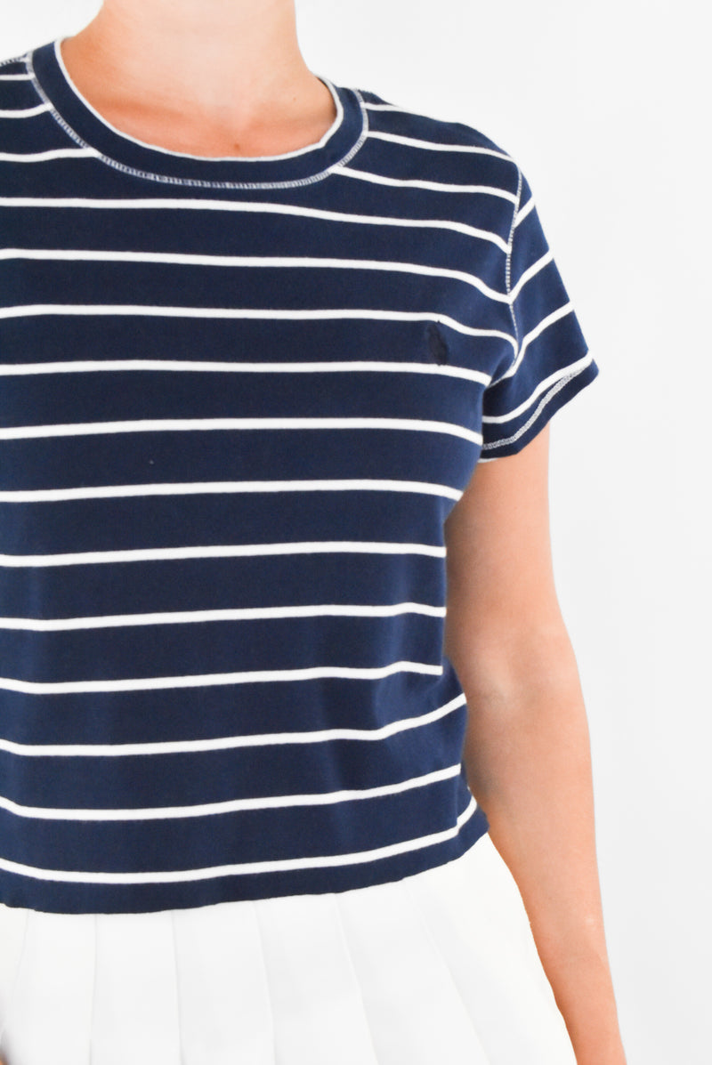 Navy Striped Cropped T-Shirt