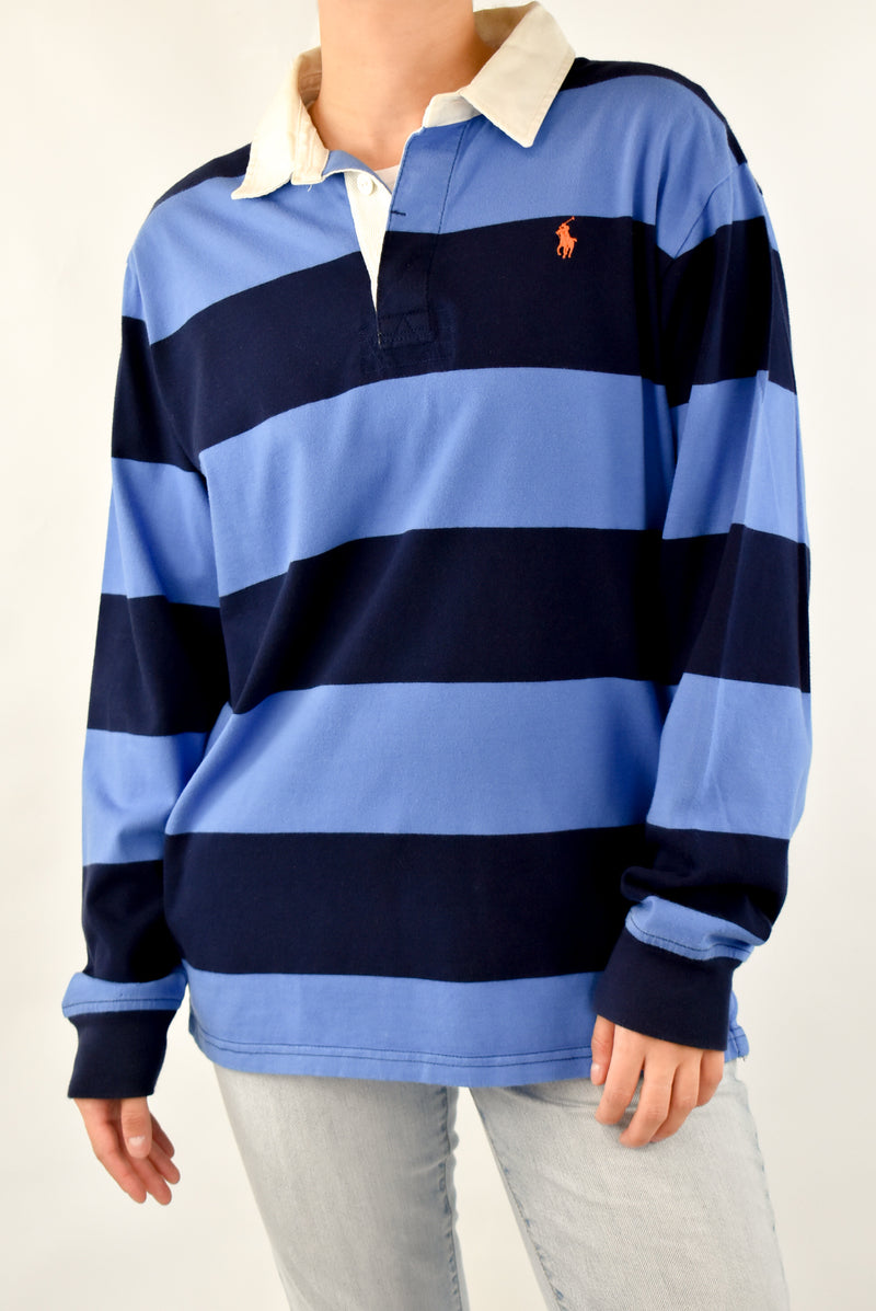 Navy Striped Rugby Polo