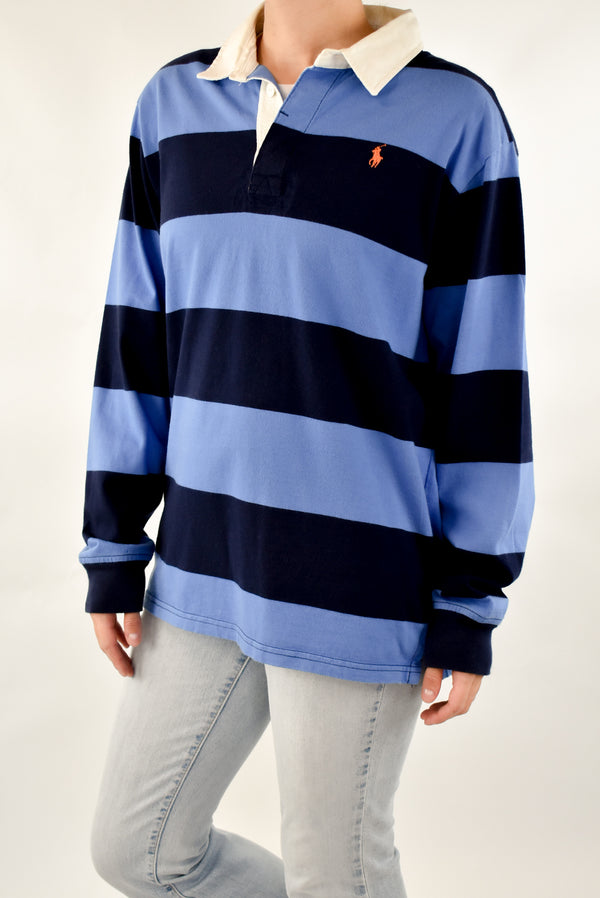 Navy Striped Rugby Polo