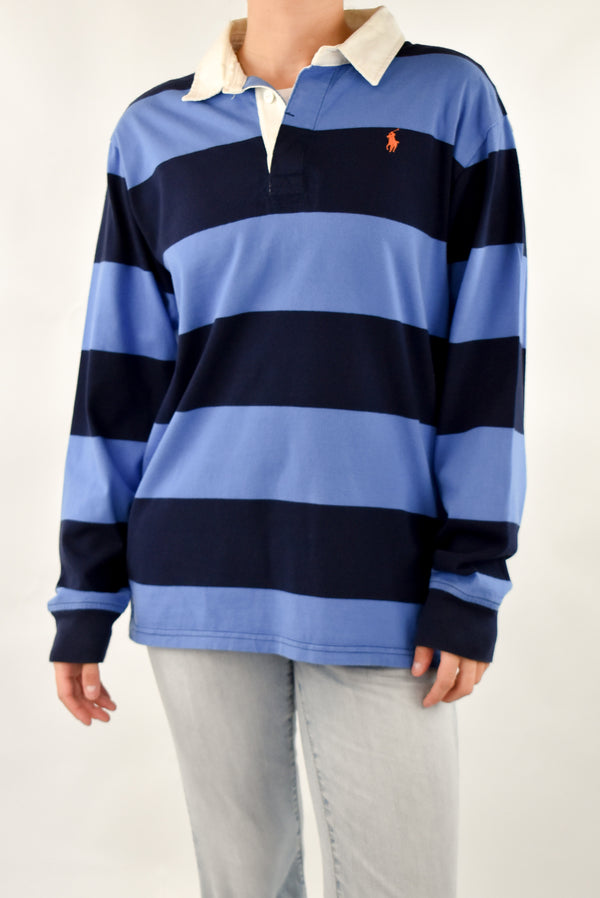 Navy Striped Rugby Polo