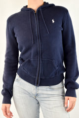 Navy Cable Zip Hoodie