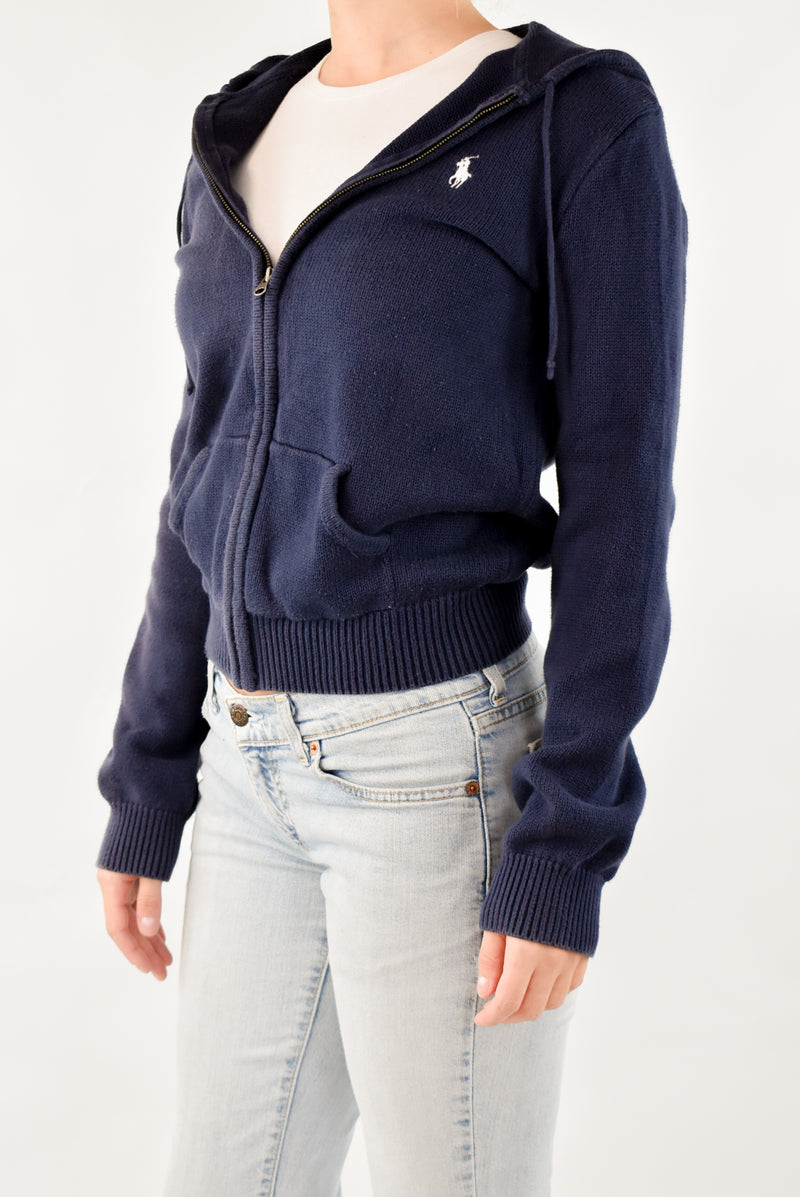 Navy Cable Zip Hoodie