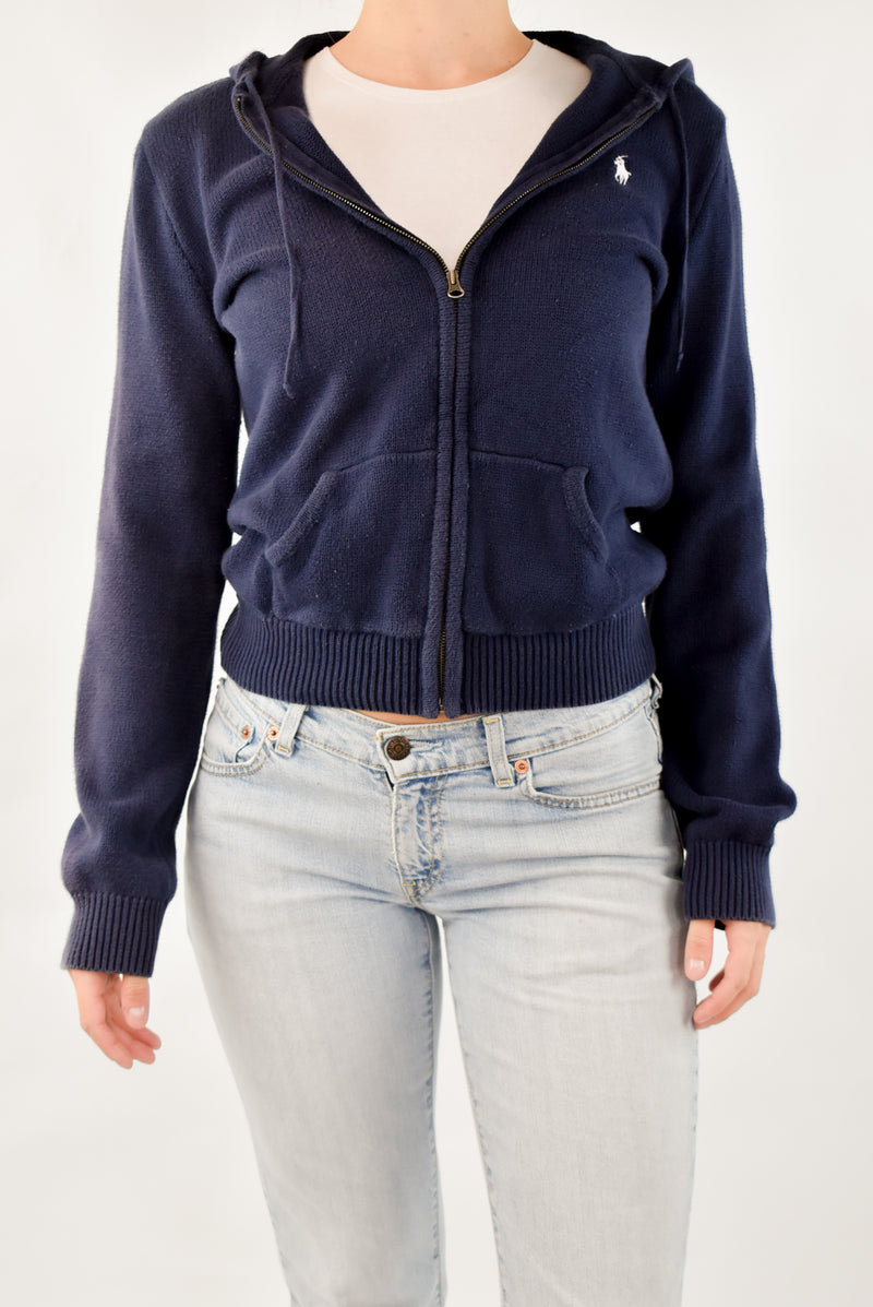 Navy Cable Zip Hoodie