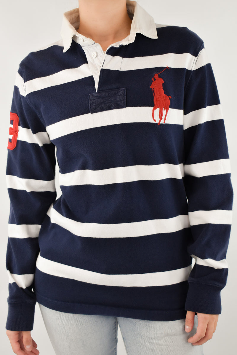 Navy Striped Rugby Polo