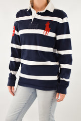 Navy Striped Rugby Polo