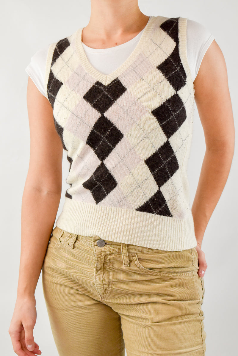 Cream Argyle Vest