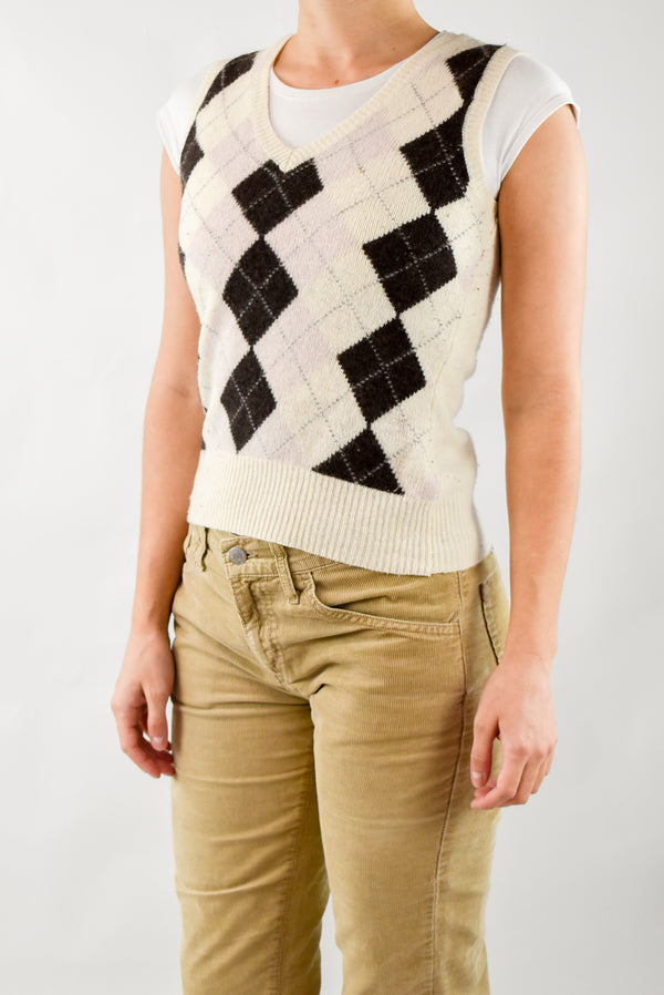 Cream Argyle Vest