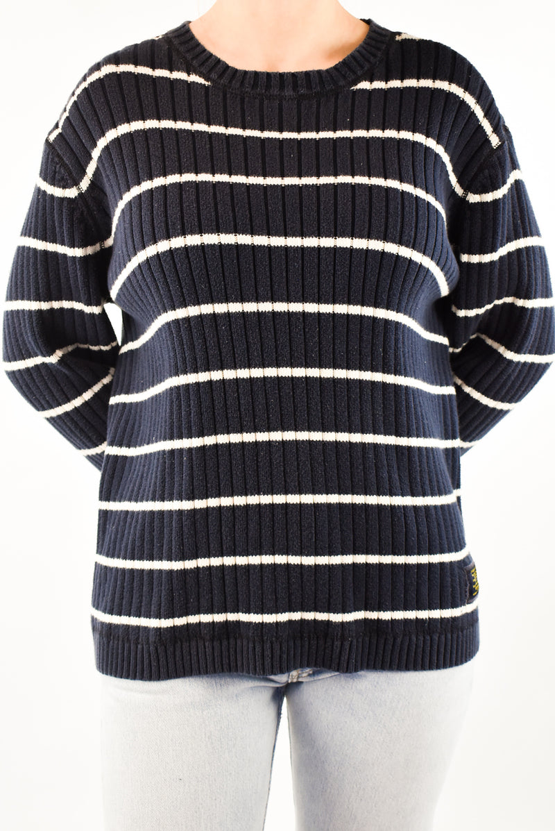 Navy Striped Cable Sweater