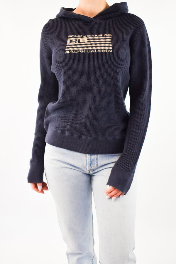 Navy Knitted Hoodie