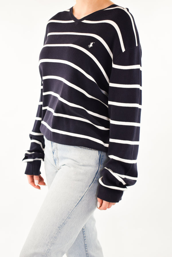 Striped V-Neck Knitted Sweater