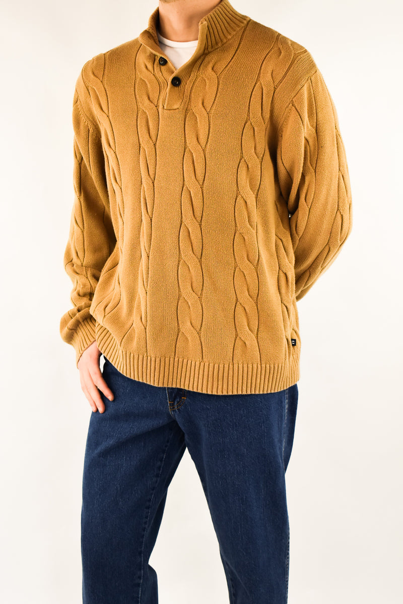 Camel Quarter Button Sweater