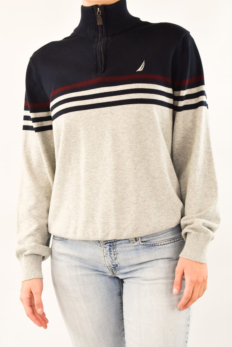 Grey and Navy Quarter Zip Sweater