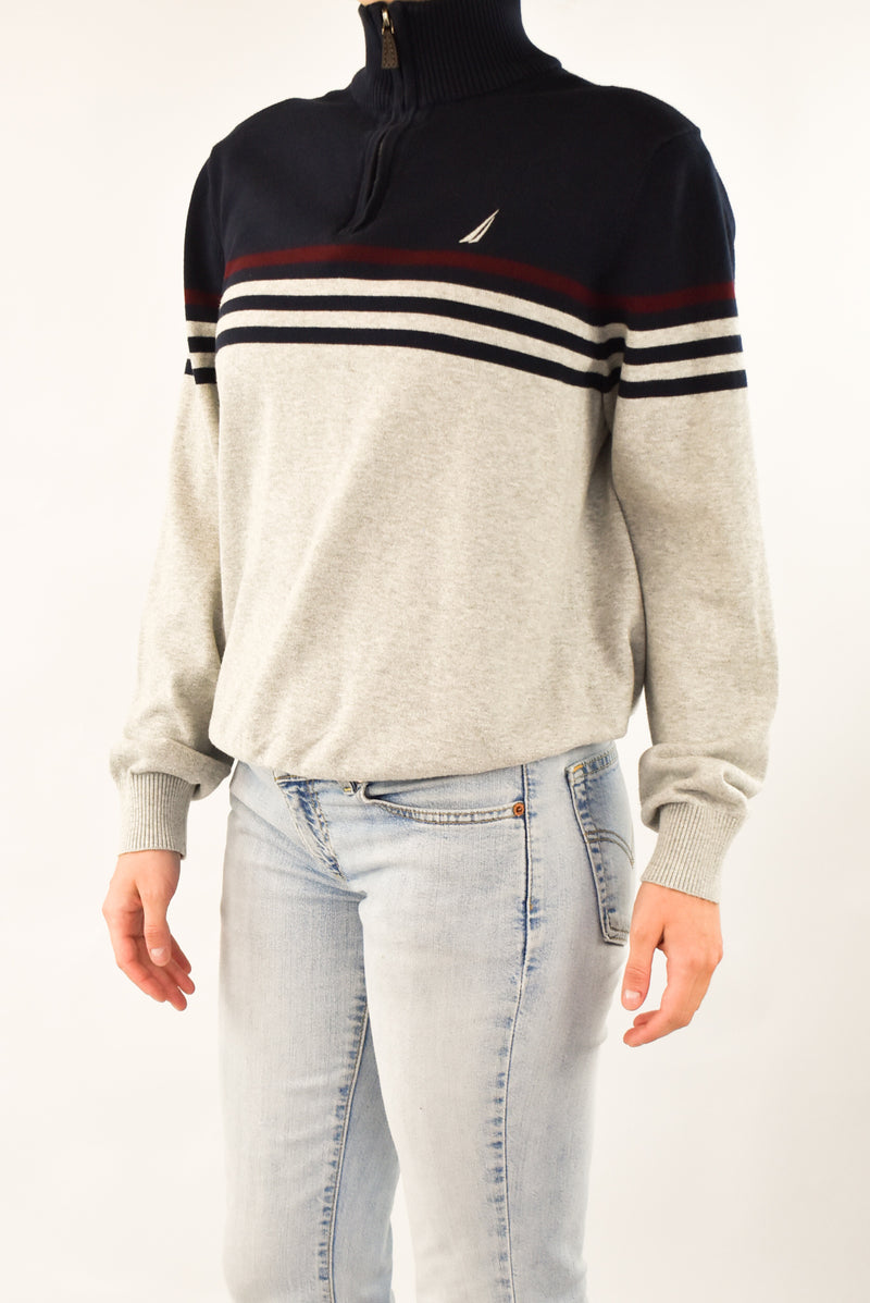 Grey and Navy Quarter Zip Sweater