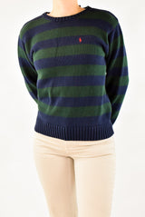 Navy and Green Striped Knitted Sweater