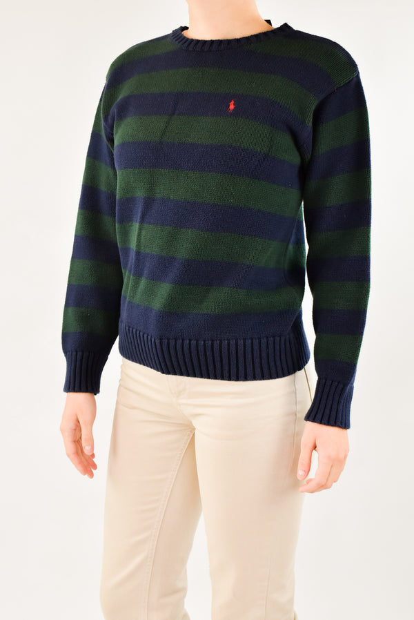 Navy and Green Striped Knitted Sweater