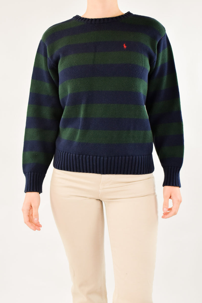 Navy and Green Striped Knitted Sweater