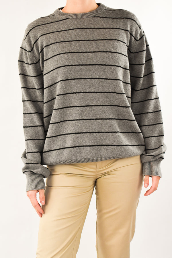 Grey Striped Knitted Sweater