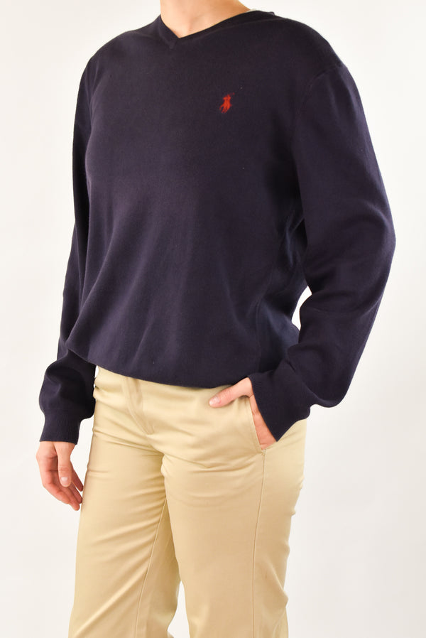 Navy V-Neck Knitted Sweater