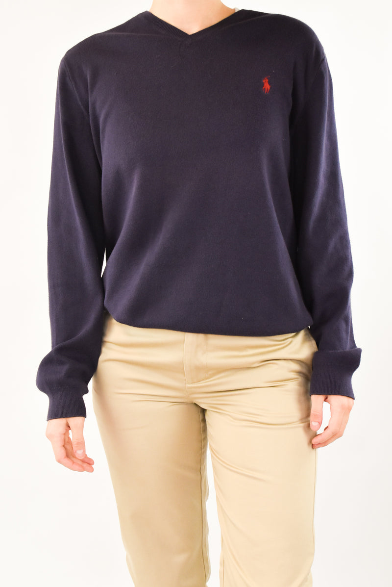 Navy V-Neck Knitted Sweater