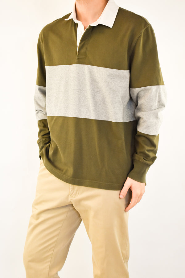 Olive Striped Rugby Polo