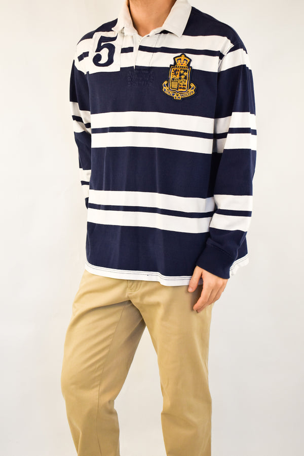 Navy Striped Rugby Polo