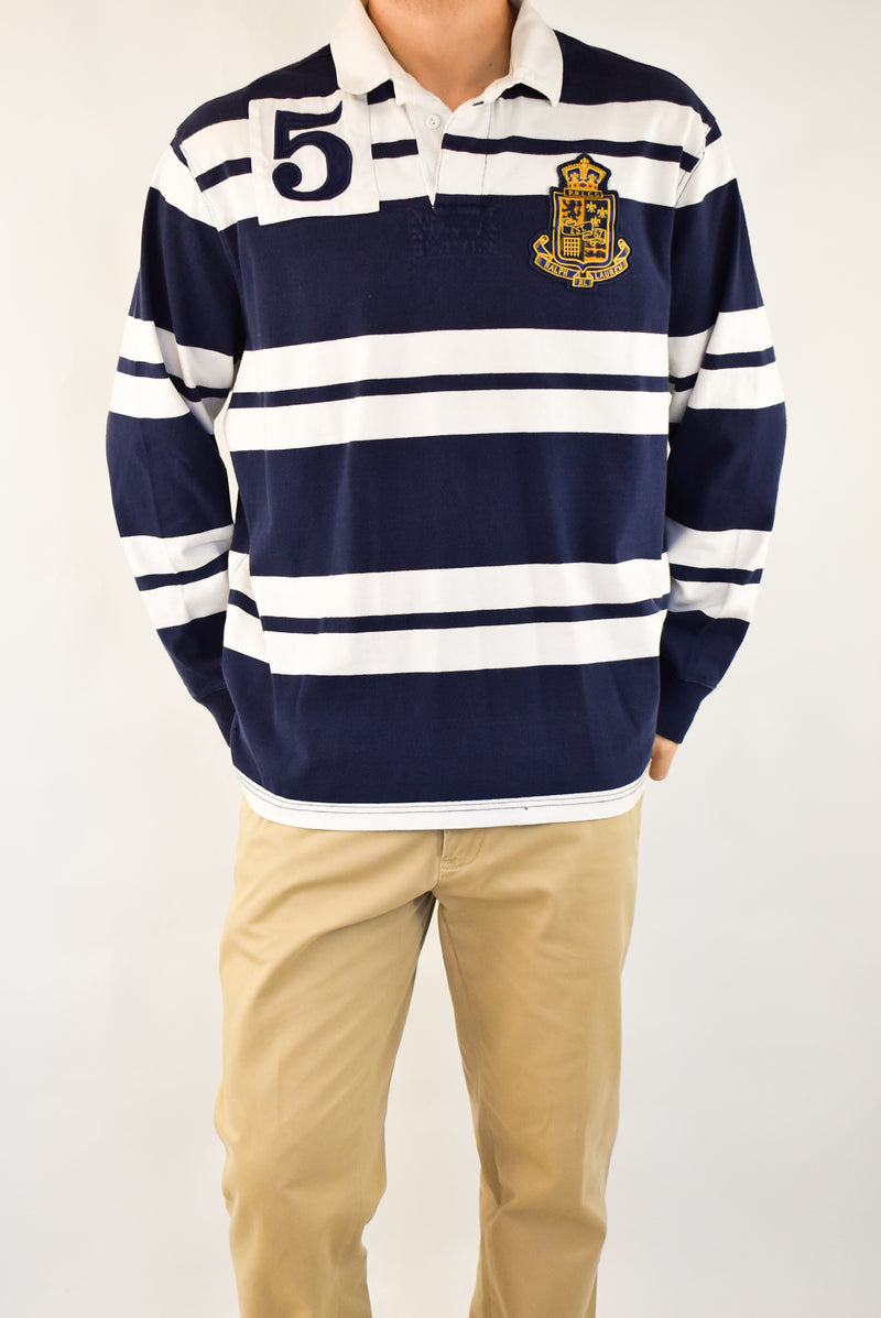 Navy Striped Rugby Polo