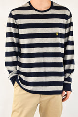 Navy and Grey Striped Knitted Sweater