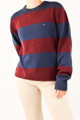 Navy and Burgundy Striped Sweater