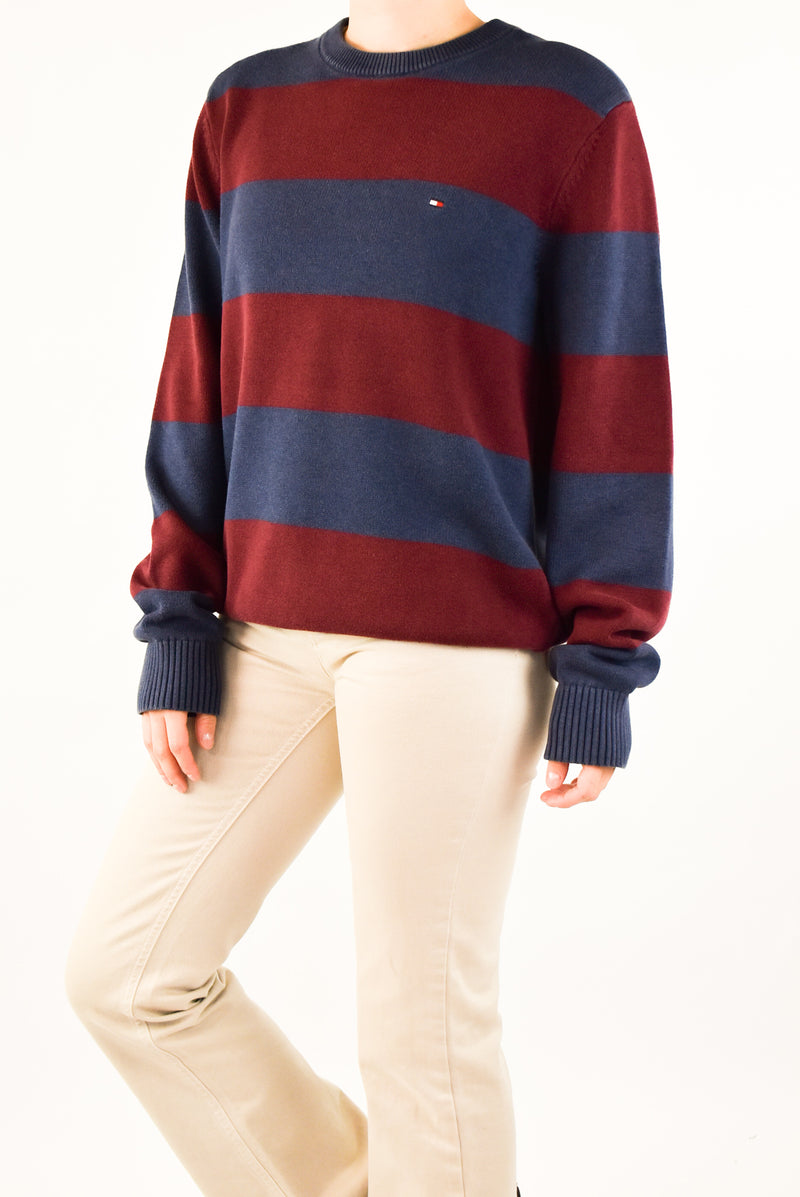 Navy and Burgundy Striped Sweater