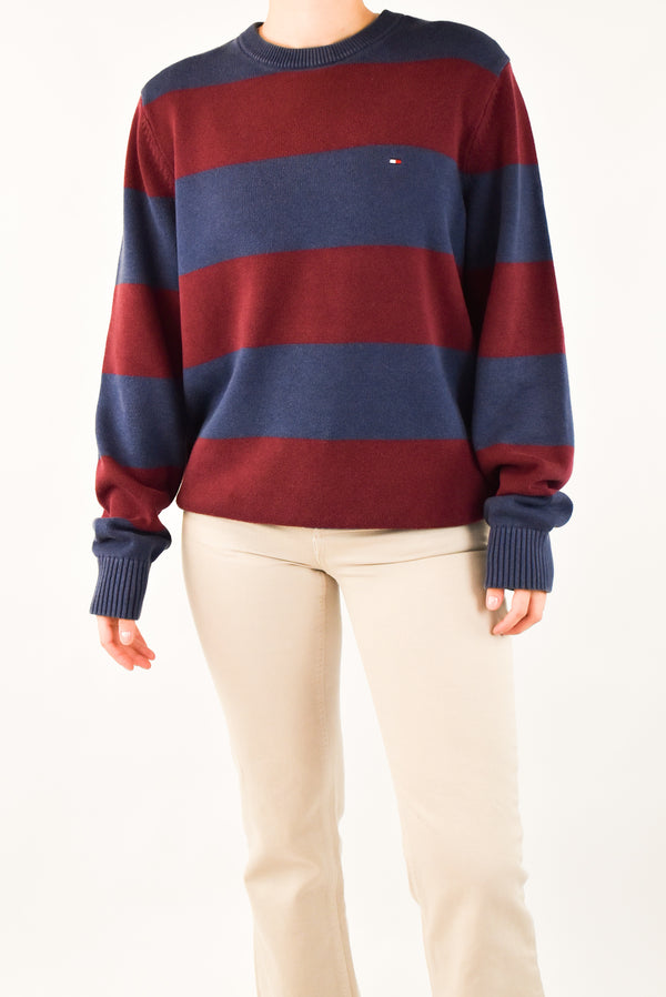 Navy and Burgundy Striped Sweater