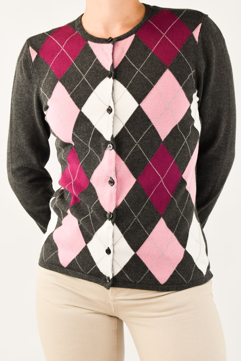 Argyle Grey Button Cardigan